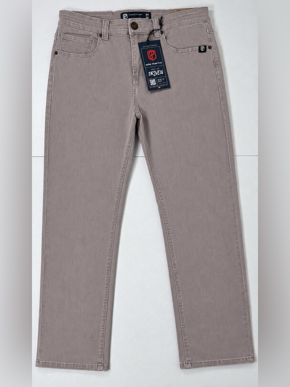 NWT Born Primitive Men’s Athletic Fit Gray Jeans 34x30 Flex Denim 4-Way Stretch